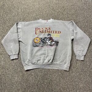 Vtg Ducks Unlimited Sweatshirt Mens XL USA Gray Crew Neck Hunting Pullover Dog
